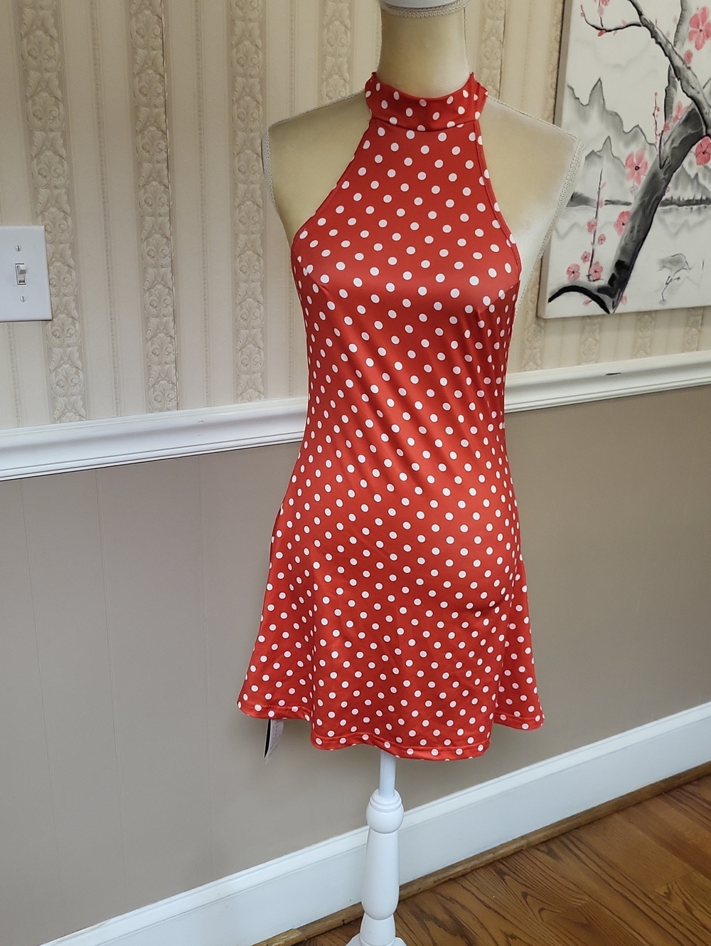 NWT, ALEGA Red Polka Dot Halter Dress, SMALL
